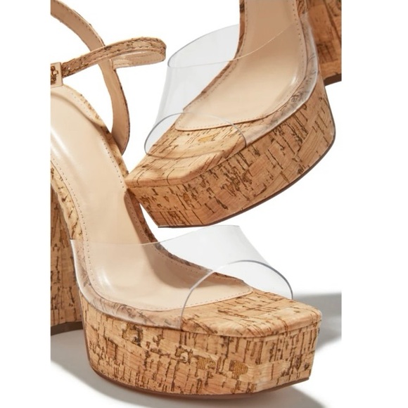 Cork Platform Block Stiletto Clear Heel - Picture 3 of 7